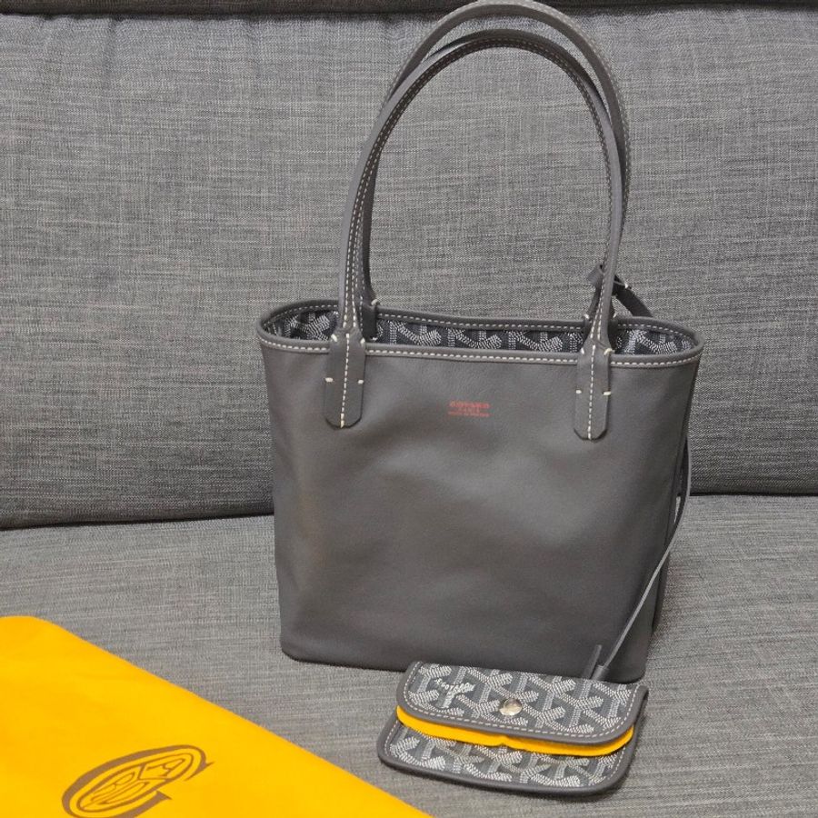 Goyard Anjou mini tote 牛皮雙面迷你 托特子母包 購物包 經典灰-18