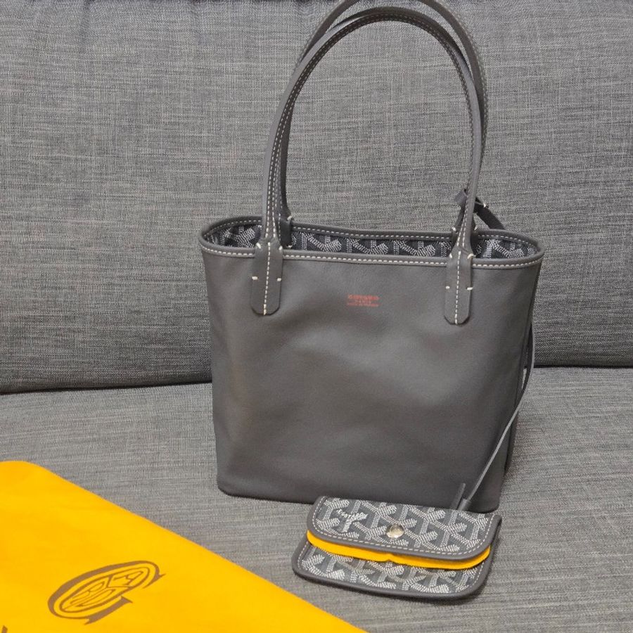 Goyard Anjou mini tote 牛皮雙面迷你 托特子母包 購物包 經典灰-67