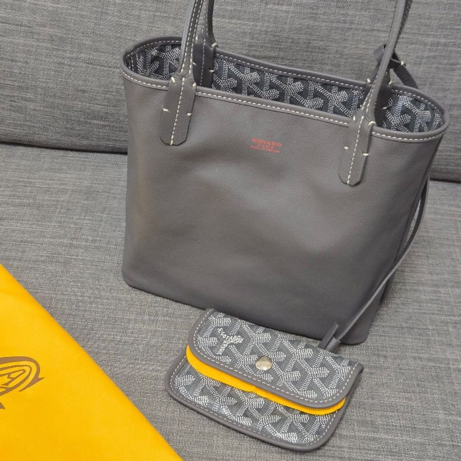 Goyard Anjou mini tote 牛皮雙面迷你 托特子母包 購物包 經典灰-68