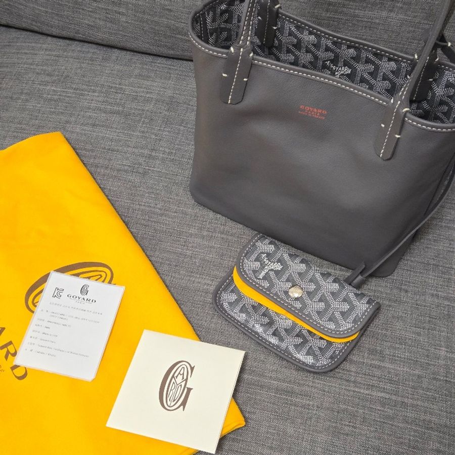 Goyard Anjou mini tote 牛皮雙面迷你 托特子母包 購物包 經典灰-69