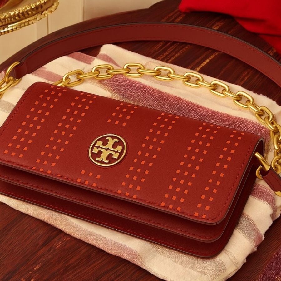 Tory Burch 桃紅壓紋迷你斜背包 / 手拿包 (附可拆式鏈條及護肩皮質背帶)-4