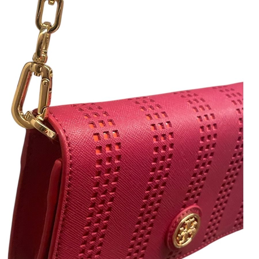 Tory Burch 桃紅壓紋迷你斜背包 / 手拿包 (附可拆式鏈條及護肩皮質背帶)-11