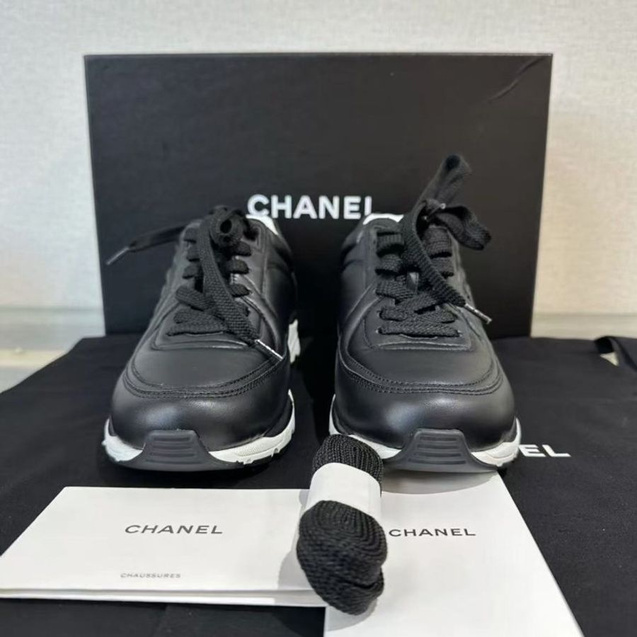 ✨CHANEL 牛皮款黑白熊貓運動鞋 36號 全新閒置配件塵袋盒子鞋帶-3