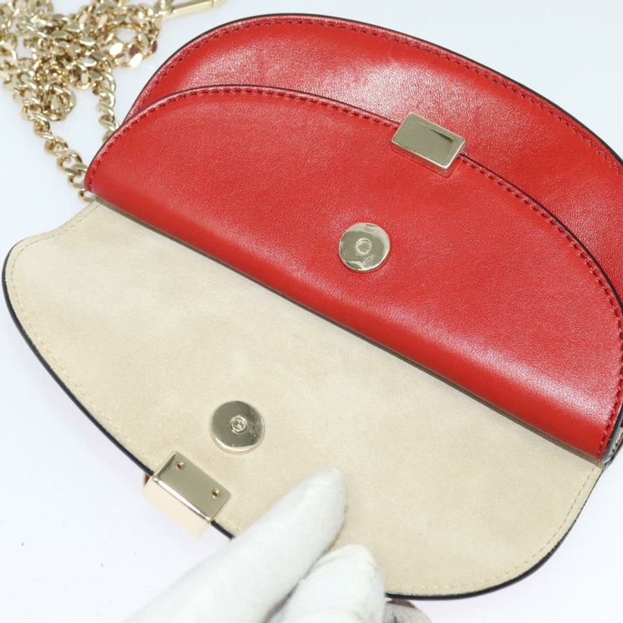 【日本直送】Chloe 鏈條 Georgia 單肩包 皮革 紅色 金色 正品 am8513-9