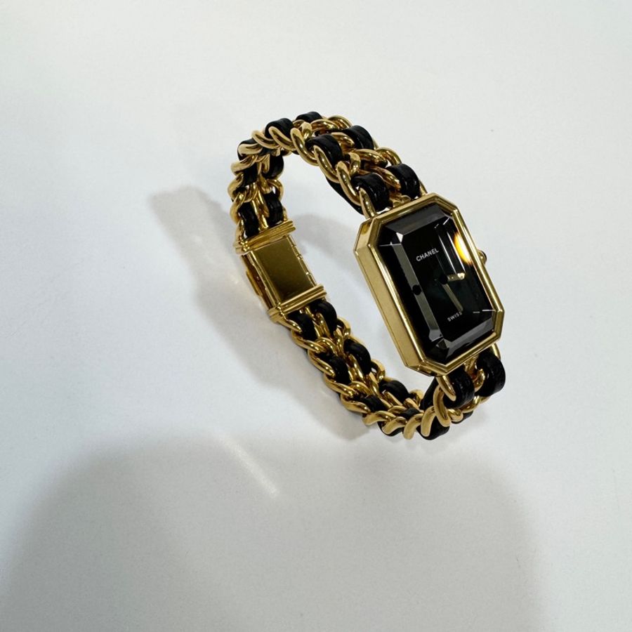 香奈兒Premiere M號 Chanel 金色皮穿鍊Vintage首映錶 經典鏈帶腕錶-1
