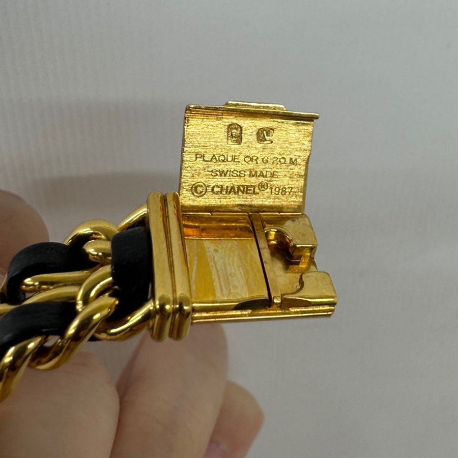 香奈兒Premiere M號 Chanel 金色皮穿鍊Vintage首映錶 經典鏈帶腕錶-8