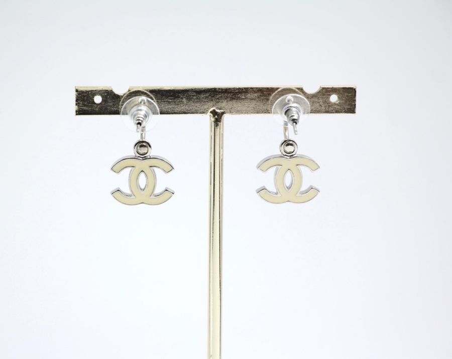 Chanel Vintage 02琺瑯白色耳環-8