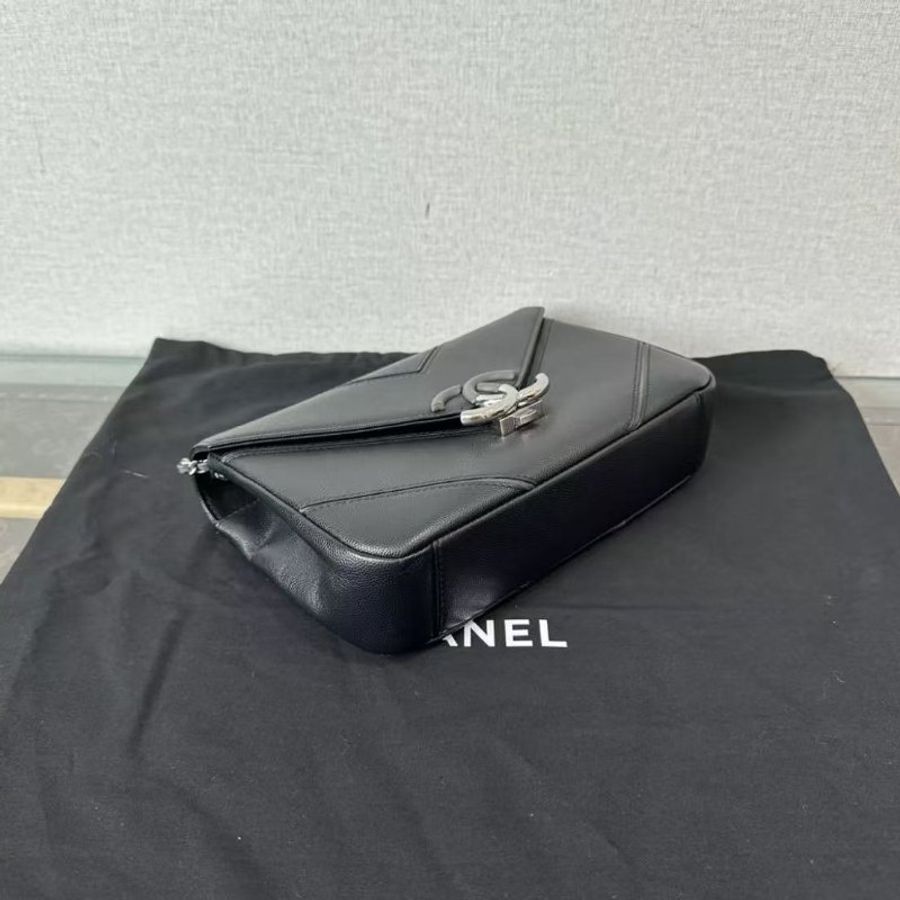 ✨chanel 古巴系列黑銀v紋斜背包 24*15*5.5  98新配件塵袋盒子保卡-3