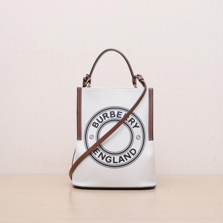 Burberry(巴寶莉) 米白色 帆布 金扣 Peggy 手提 水桶包-0