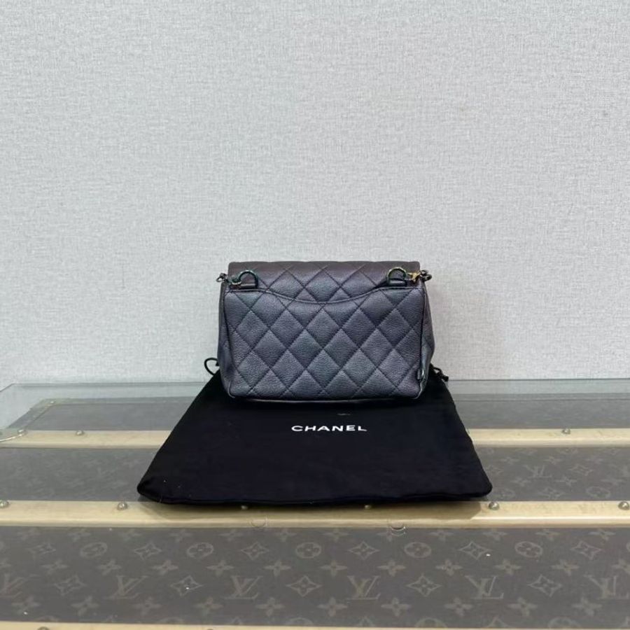 ✨Chanel 炫彩珠光紫色雙鍊條牛皮cf鍊條包 21*16*7 98新配件塵袋-5