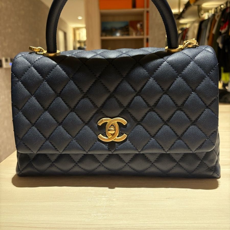 Chanel Coco Handle 深藍金扣 中尺寸-0