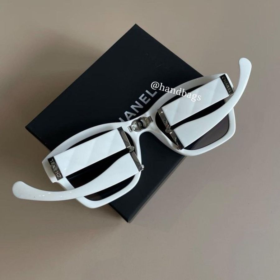 Chanel 白色折疊墨鏡 銀色水鑽 6055-B-3