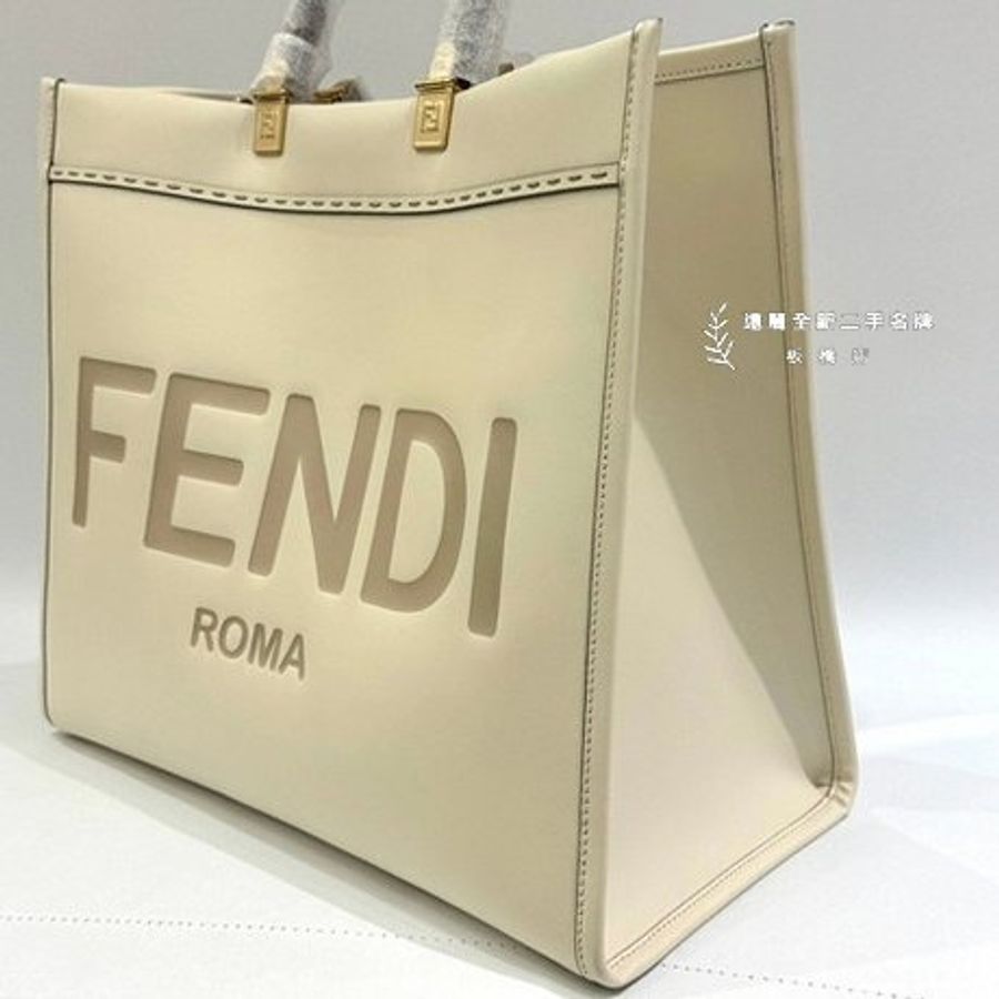 FENDI Sunshine米白色牛皮玳瑁手把托特包-2