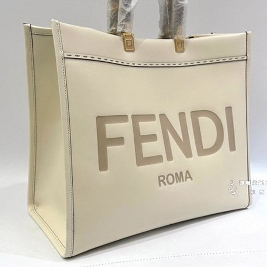 FENDI Sunshine米白色牛皮玳瑁手把托特包-3