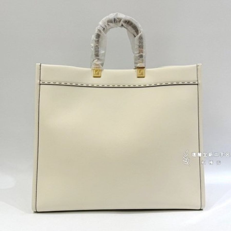 FENDI Sunshine米白色牛皮玳瑁手把托特包-4