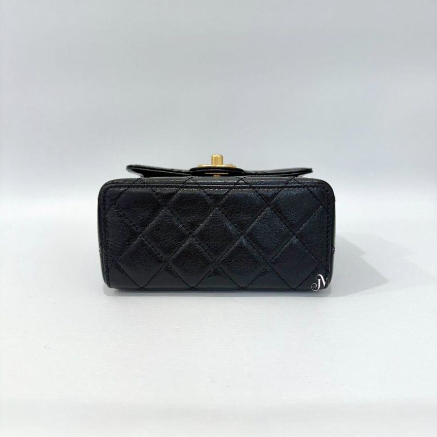 Chanel 黑山羊皮22K金釦口蓋包 AS3648-5