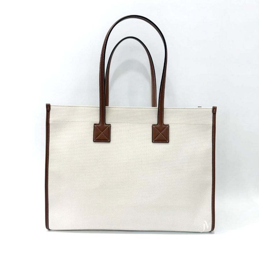 BURBERRY棕褐色帆布中型FERYA托特包/80441291-3