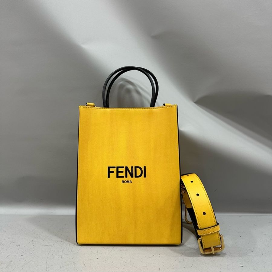fendi 7va512 黃皮金釦斜背購物袋 手提包-0