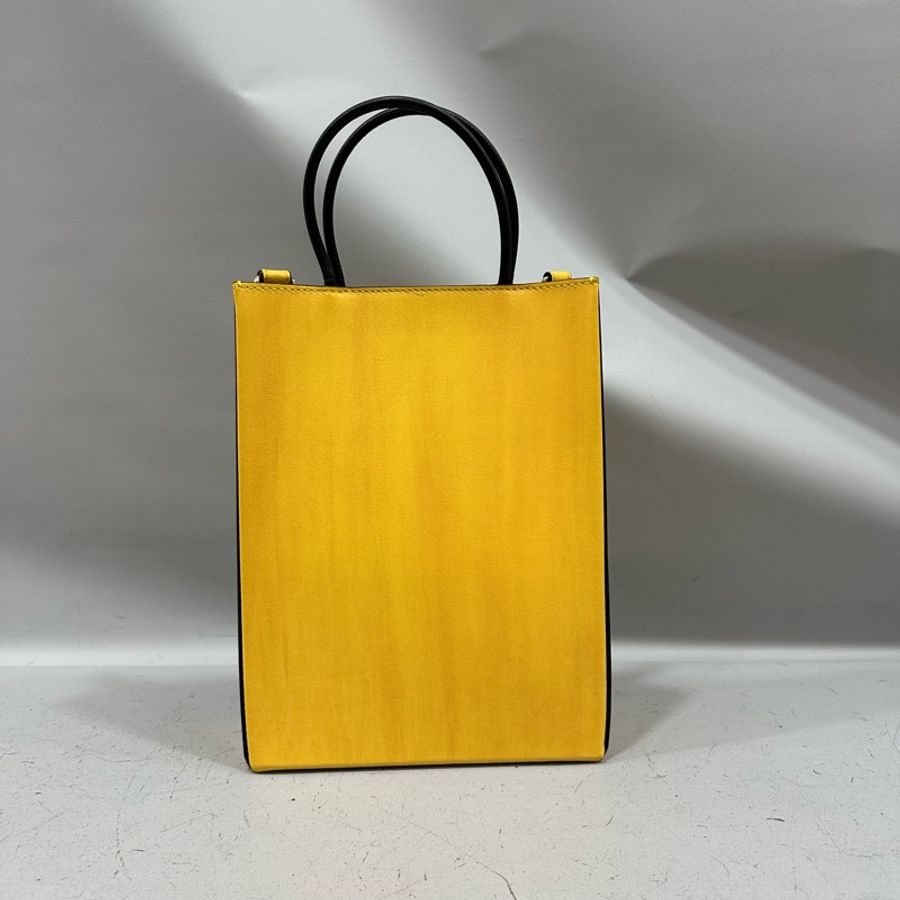 fendi 7va512 黃皮金釦斜背購物袋 手提包-2