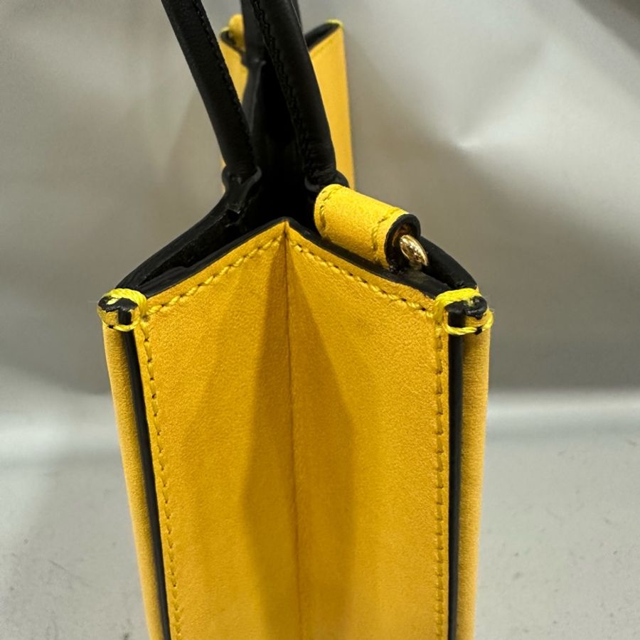 fendi 7va512 黃皮金釦斜背購物袋 手提包-4
