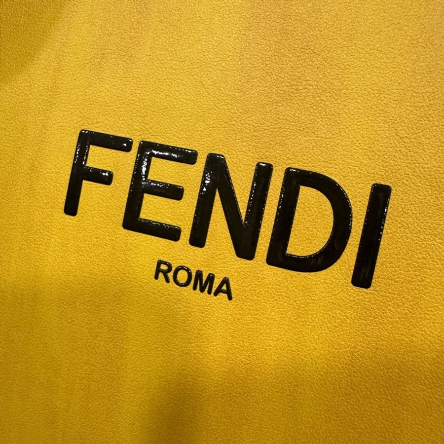 fendi 7va512 黃皮金釦斜背購物袋 手提包-5