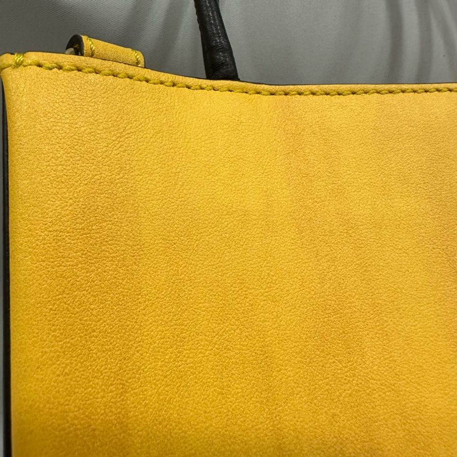 fendi 7va512 黃皮金釦斜背購物袋 手提包-6