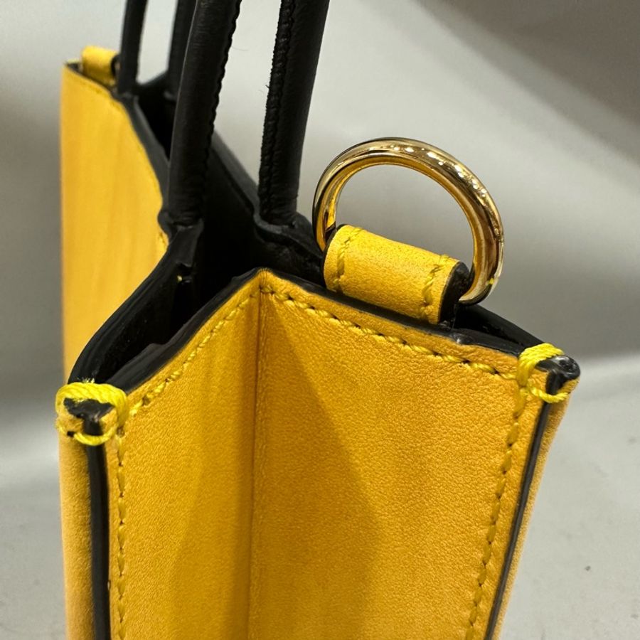 fendi 7va512 黃皮金釦斜背購物袋 手提包-8