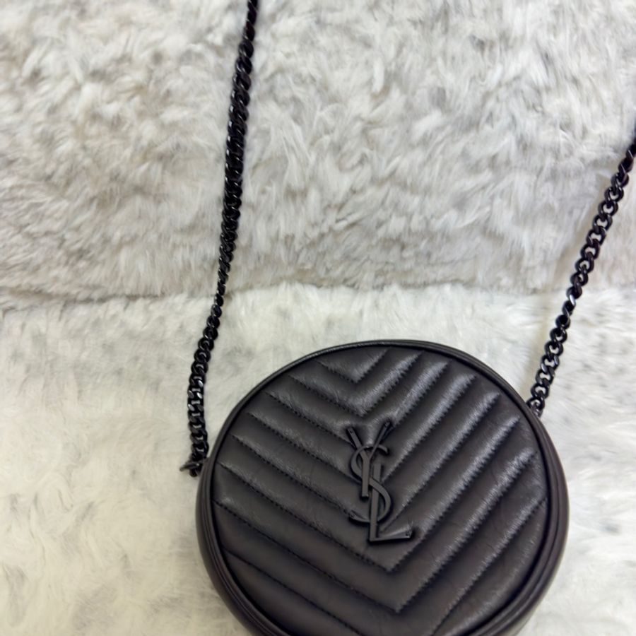 Saint Laurent 皮製黑色圓型拉鏈斜背包-直徑16.5公分-1
