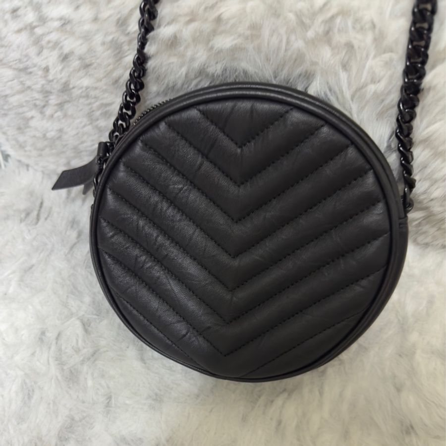 Saint Laurent 皮製黑色圓型拉鏈斜背包-直徑16.5公分-2