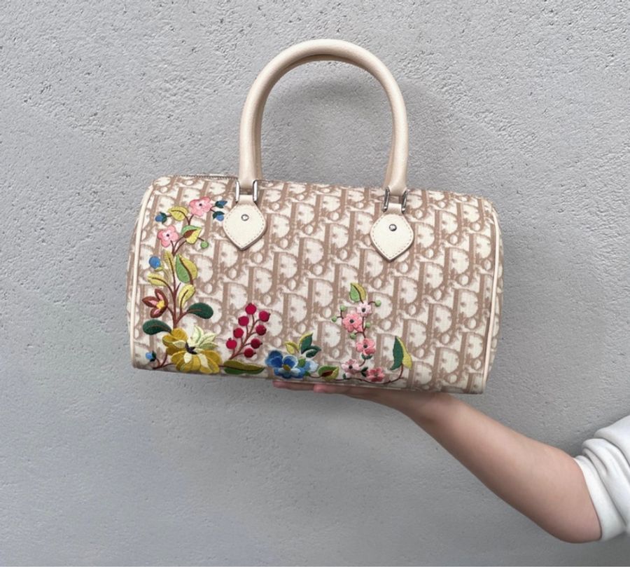 「JL精品代購」95新 Dior 刺繡 波士頓包-3