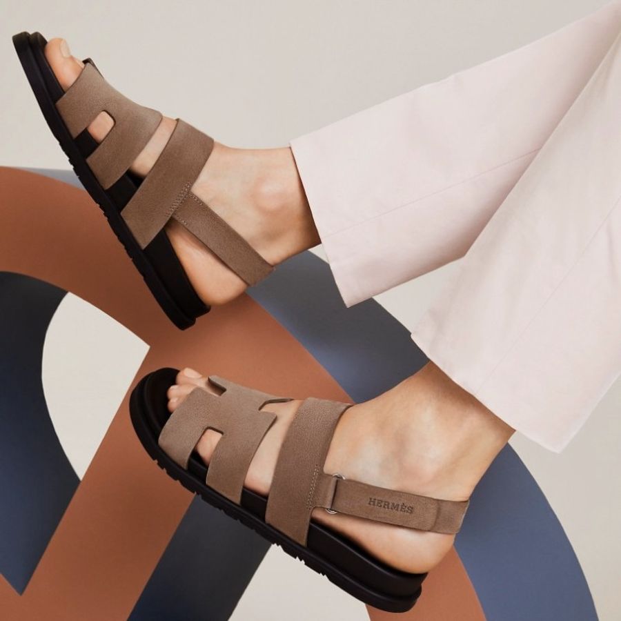 全新 HERMÈS 愛馬仕 Genius涼鞋 麂皮 大象灰-5