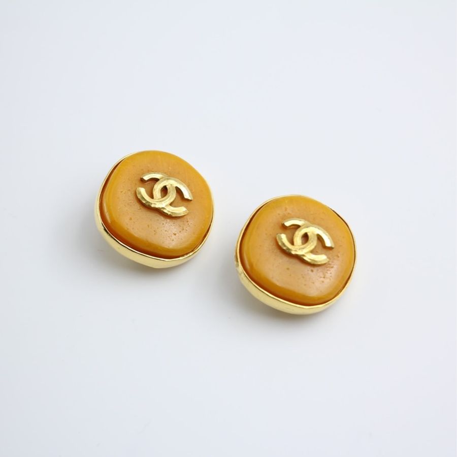 Chanel Vintage 98P仿蜜蠟焦糖色CC logo耳夾-2