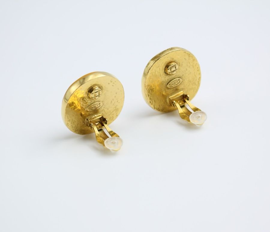 Chanel Vintage 98P仿蜜蠟焦糖色CC logo耳夾-5
