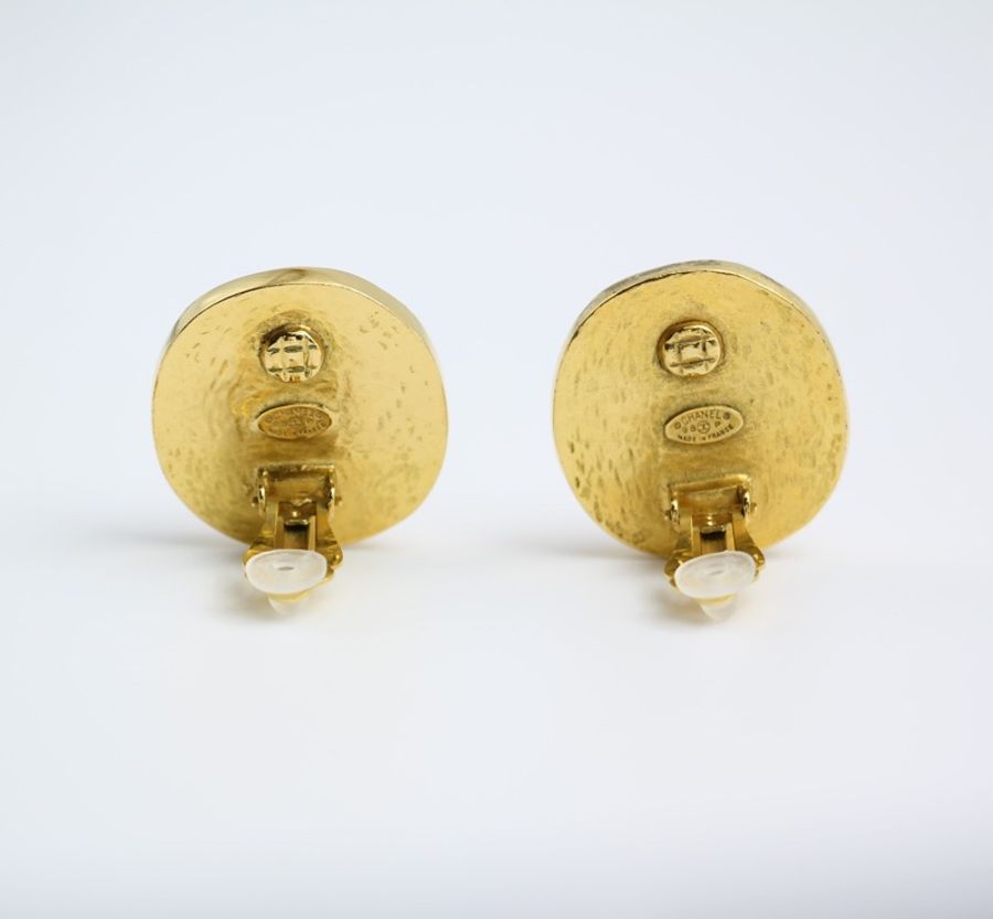Chanel Vintage 98P仿蜜蠟焦糖色CC logo耳夾-11