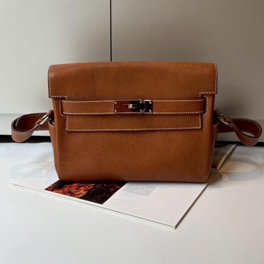 Hermes 銀釦凱莉郵差包 金粽馬鞍皮 Kelly messenger 24-0