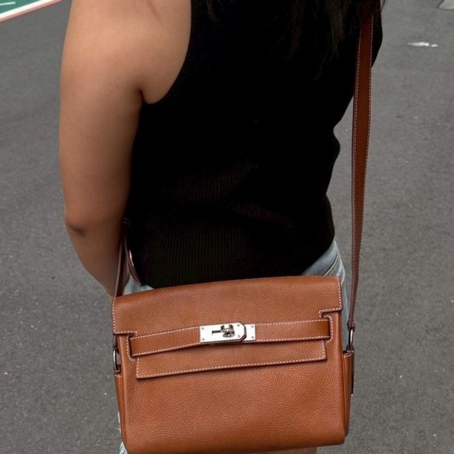 Hermes 銀釦凱莉郵差包 金粽馬鞍皮 Kelly messenger 24-4