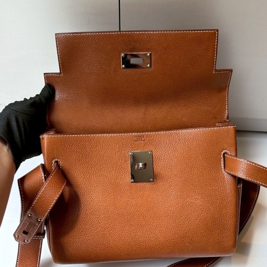 Hermes 銀釦凱莉郵差包 金粽馬鞍皮 Kelly messenger 24-15