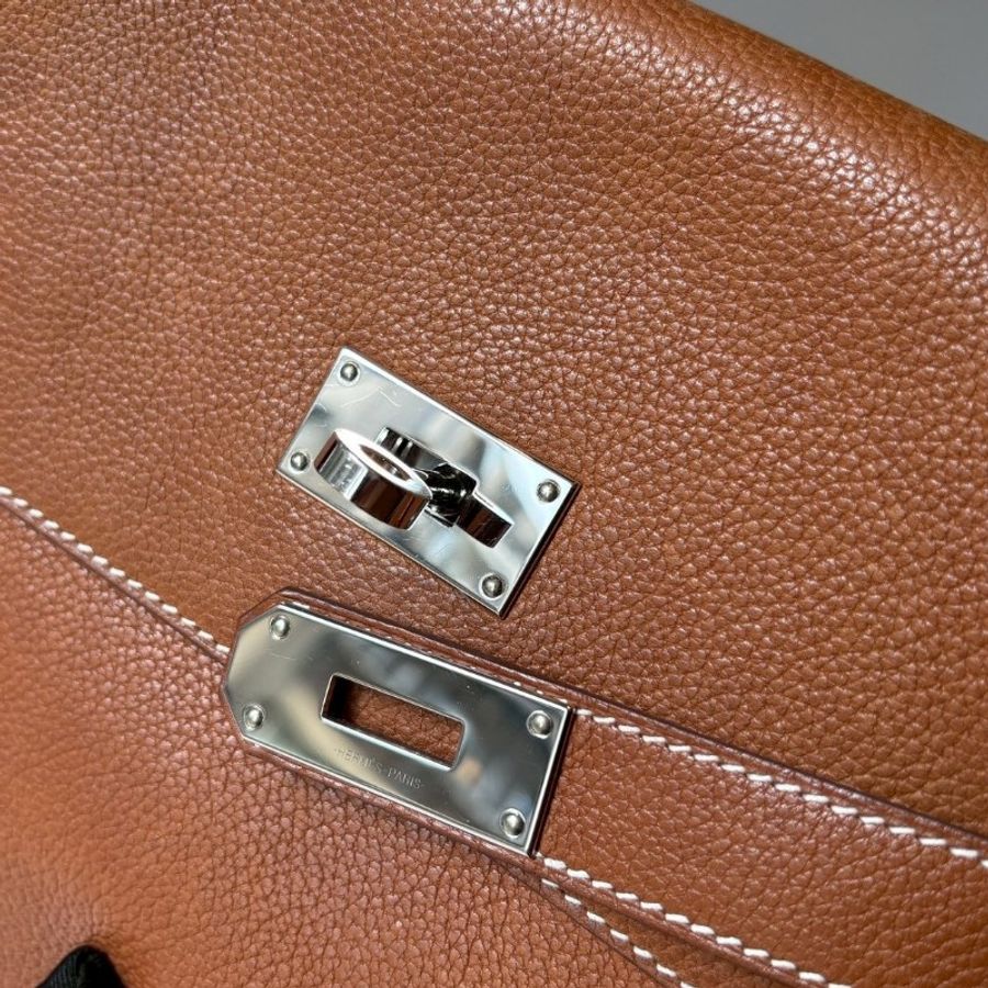 Hermes 銀釦凱莉郵差包 金粽馬鞍皮 Kelly messenger 24-22