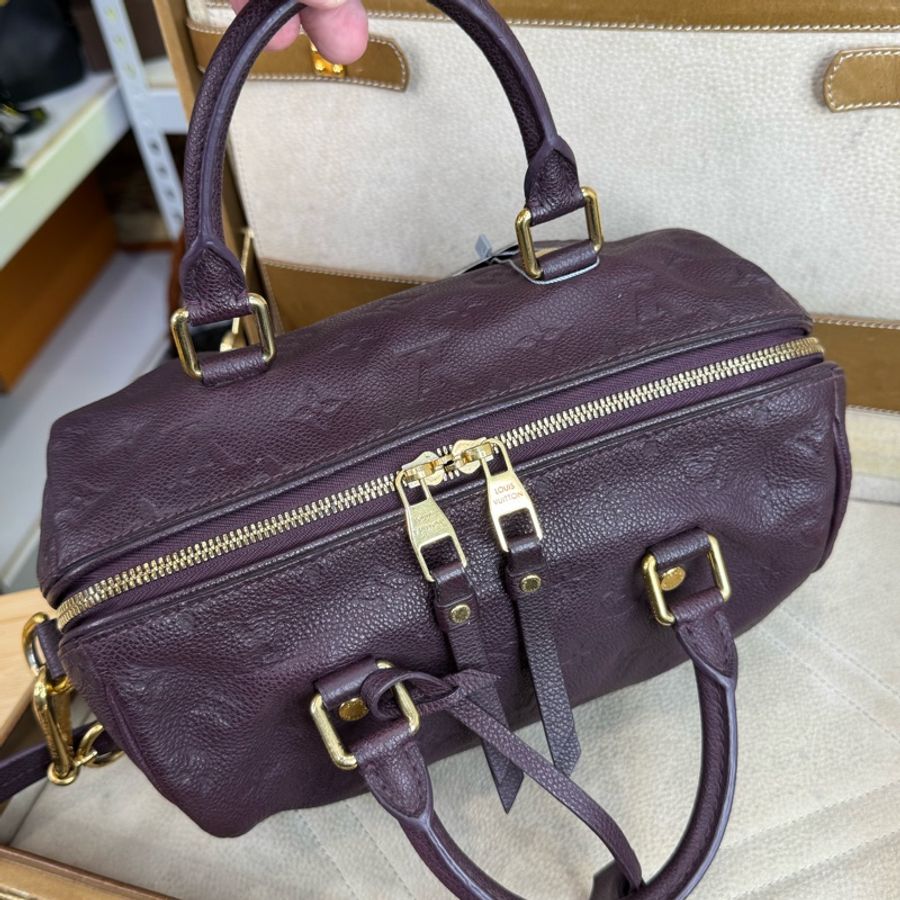 Louis Vuitton 酒紫壓紋老花Speedy 25/ 背帶款💜有便宜-22