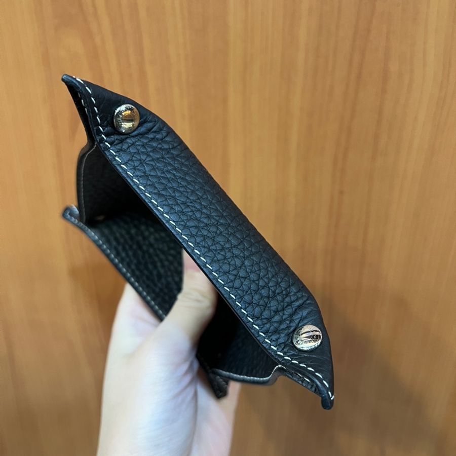 Hermes 黑色TC皮銀釦方型小置物盤H311890-1