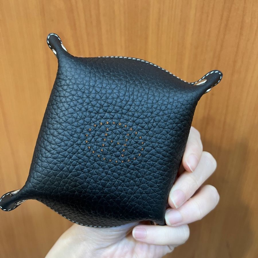 Hermes 黑色TC皮銀釦方型小置物盤H311890-2