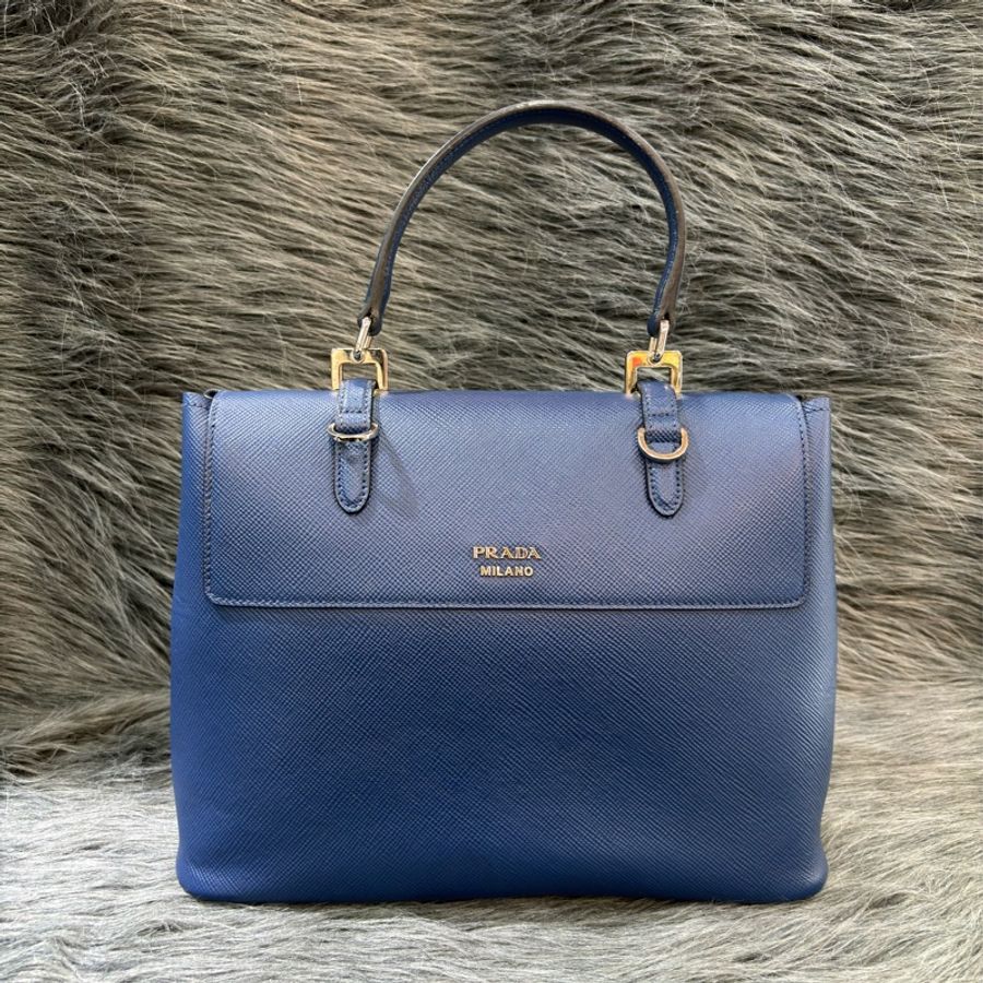 PRADA BN2821 深藍色牛皮 手提包殺手包公事包肩背包斜背包-3