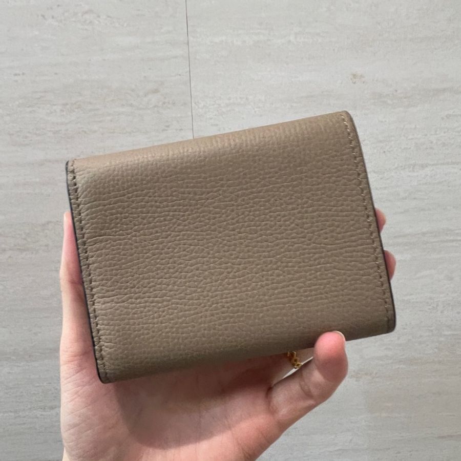 Loewe 沙色牛皮銀釦三折短夾-5