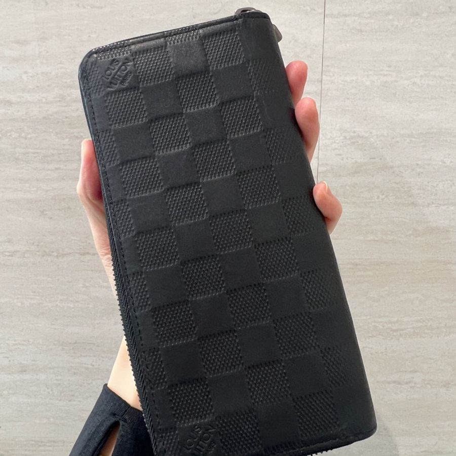 LV 黑棋盤格牛皮霧銀釦Zippy拉鏈長夾N63548-4