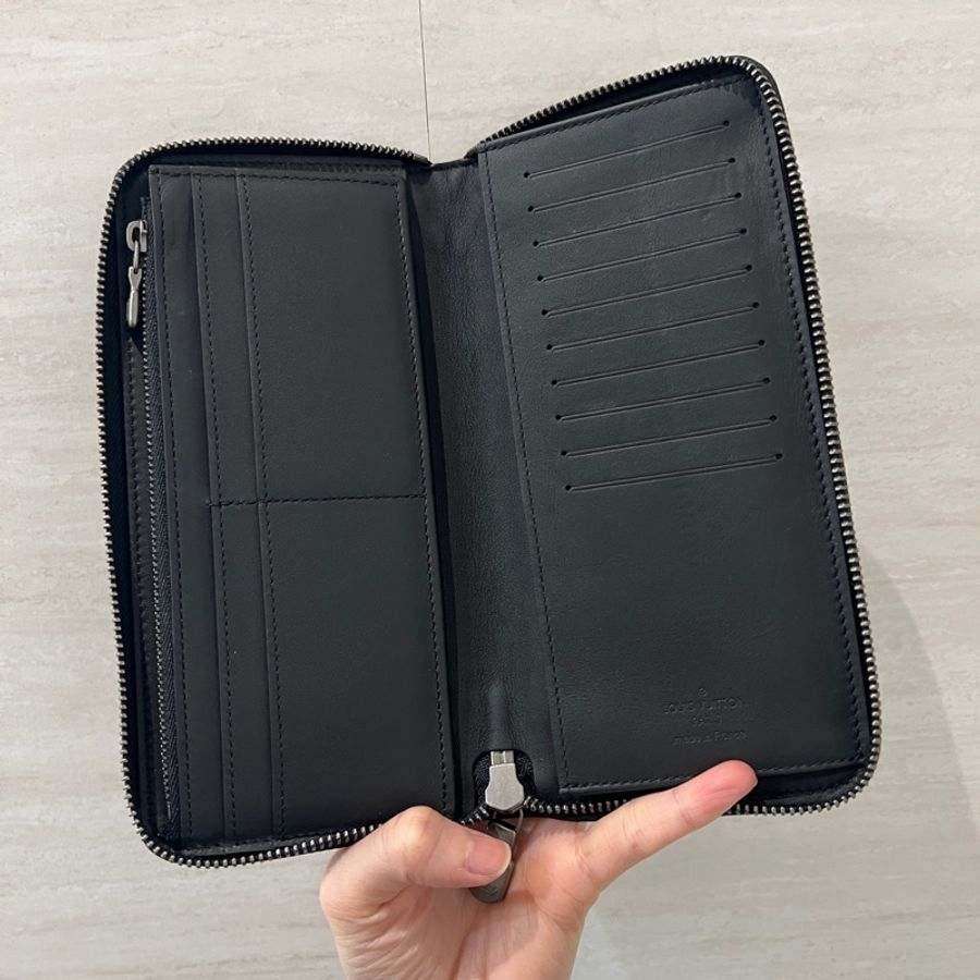 LV 黑棋盤格牛皮霧銀釦Zippy拉鏈長夾N63548-6
