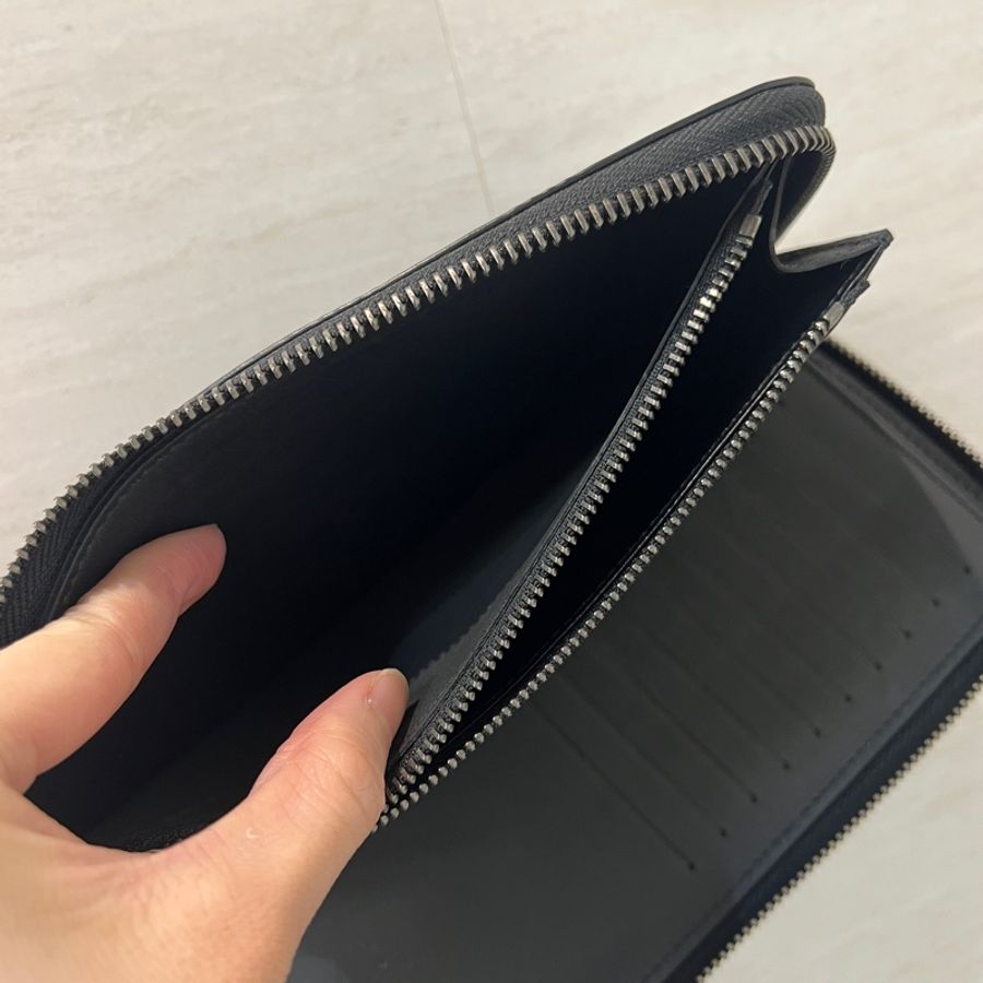 LV 黑棋盤格牛皮霧銀釦Zippy拉鏈長夾N63548-11