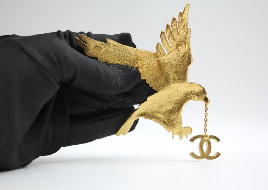 Chanel Vintage 01P水鑽老鷹大款胸針-10