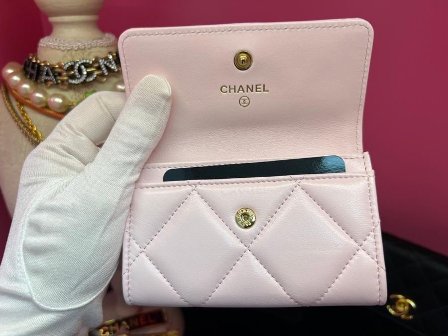 Chanel 19年皮革櫻花粉銀包卡套(Full set with copied receipt and card)-2