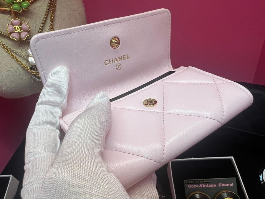 Chanel 19年皮革櫻花粉銀包卡套(Full set with copied receipt and card)-4