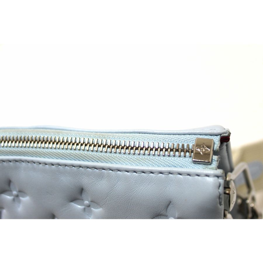 Louis Vuitton Ice Blue Lambskin Embossed Monogram Coussin PM Bag-4